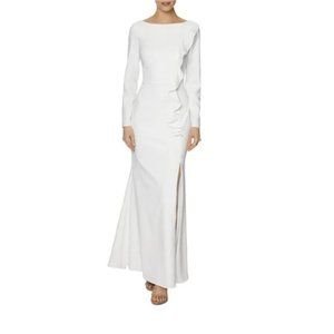 NWT Chic Laundry By Shelli Segal White Crepe Long Sleeve Formal Gown Size 4
